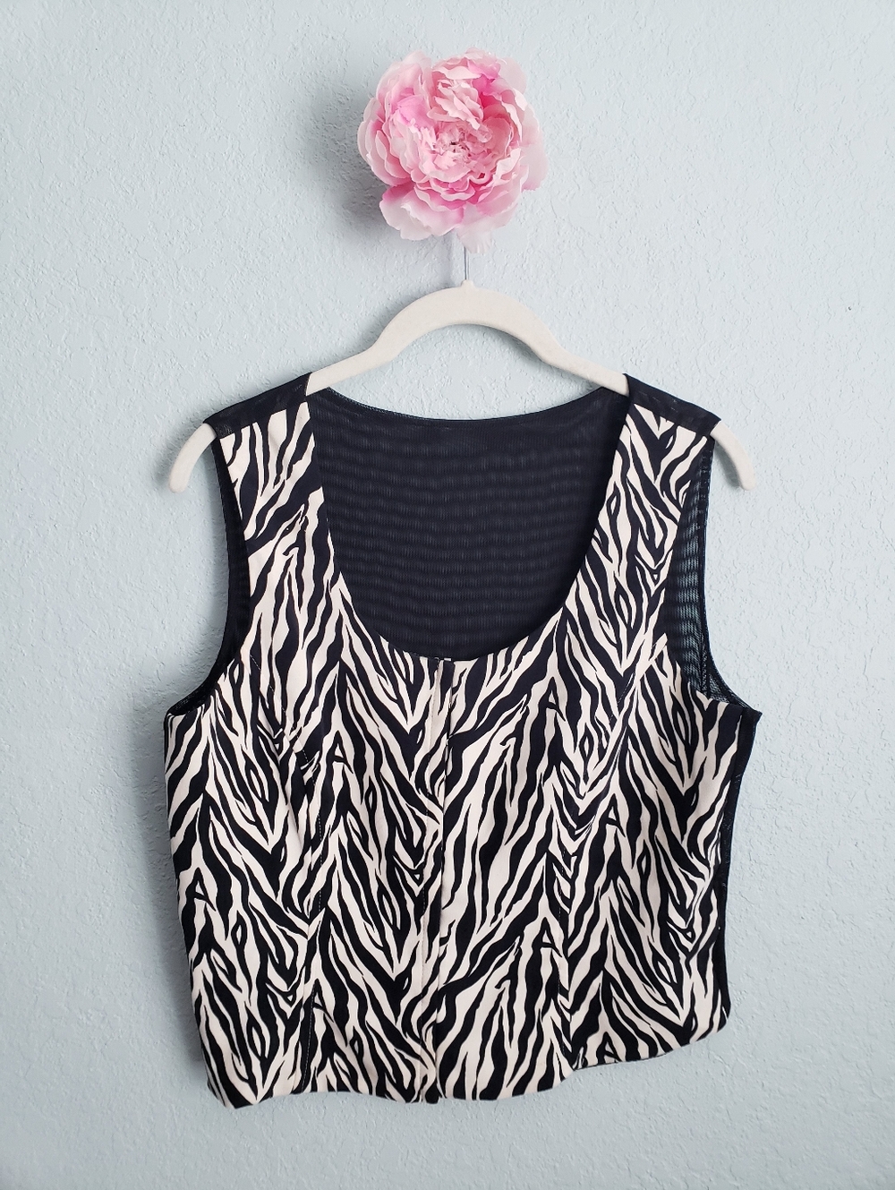 Taiga Paris Y2K Zebra Print Mesh Back Vintage Corset Top